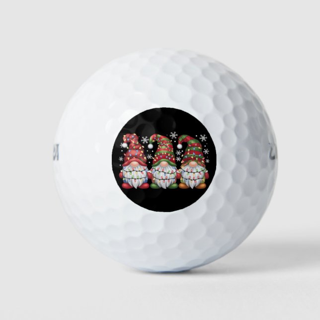 Three Gnomes Buffalo Plaid Red Christmas Golf Balls (Front)