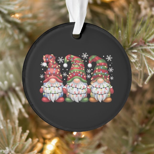 Three Gnomes Buffalo Plaid Red Christmas Ornament (Tree)