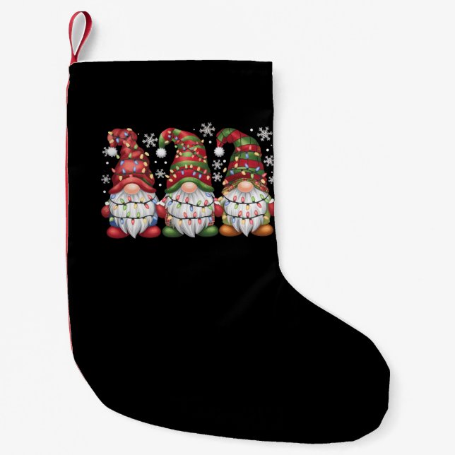 Three Gnomes Buffalo Plaid Red Christmas Small Christmas Stocking (Front)