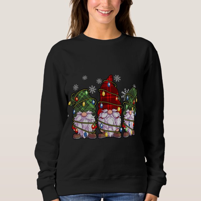 Three Gnomes Buffalo Plaid Red Christmas Sweatshirt (Front)