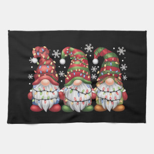 Three Gnomes Buffalo Plaid Red Christmas Tea Towel