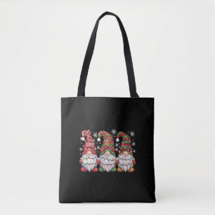 Three Gnomes Buffalo Plaid Red Christmas Tote Bag