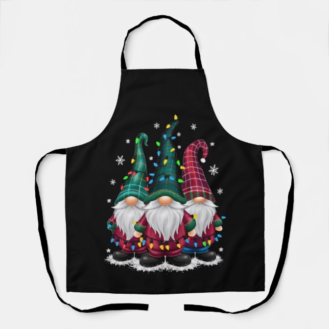 Three Gnomes Christmas Lights Xmas Holiday Apron (Front)