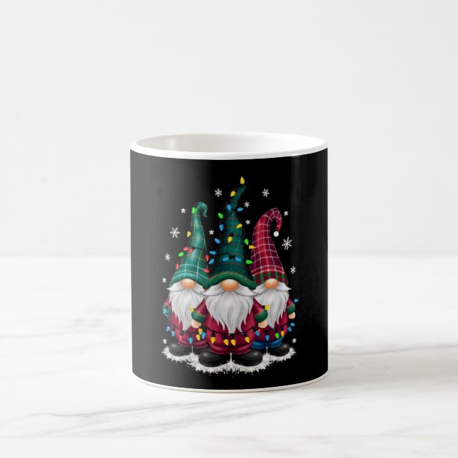 Three Gnomes Christmas Lights Xmas Holiday Coffee Mug (Center)