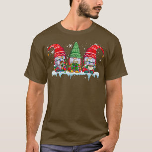 Three Gnomes Drinking Coffee Funny Xmas Lights Gno T-Shirt