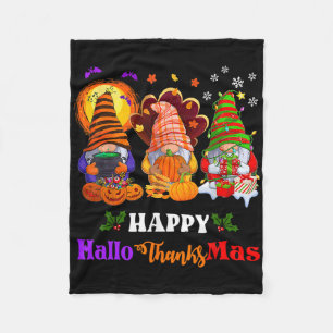 Three Gnomes Halloween Merry Christmas Happy Hallo Fleece Blanket