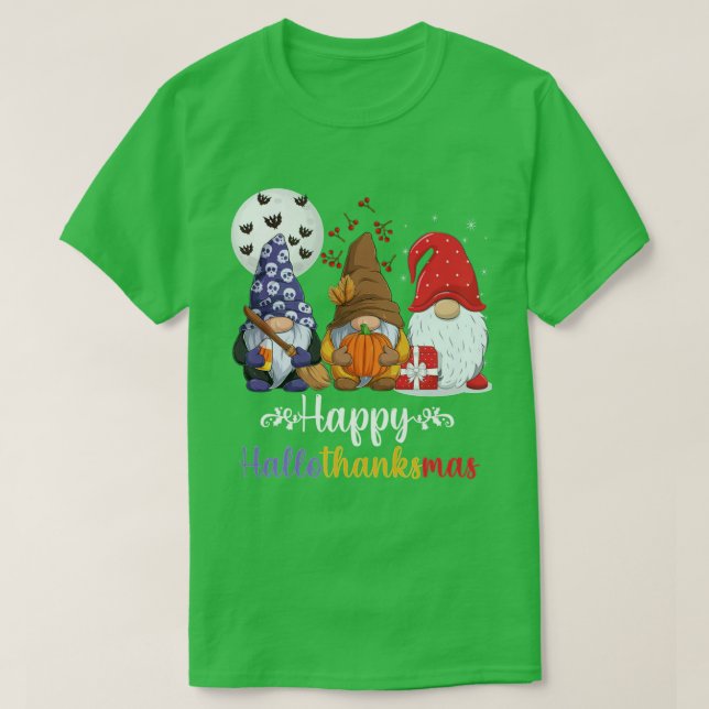 Three Gnomes Happy Halloween Fall Candy Corn Pumpk T-Shirt (Design Front)