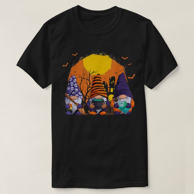 Three Gnomes Happy Halloween Fall Candy Corn Pumpk T-Shirt (Design Front)