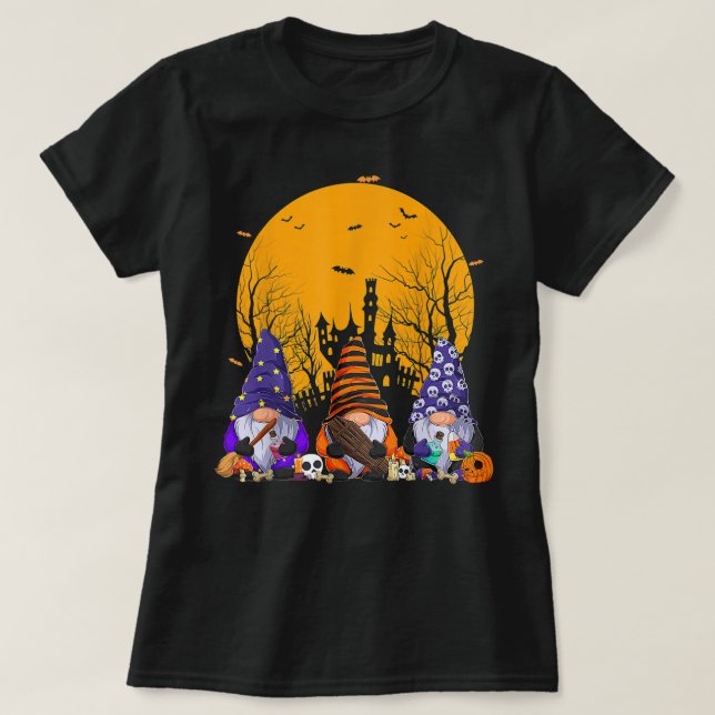 Three Gnomes Happy Halloween Fall Candy Corn Pumpk T-Shirt (Design Front)