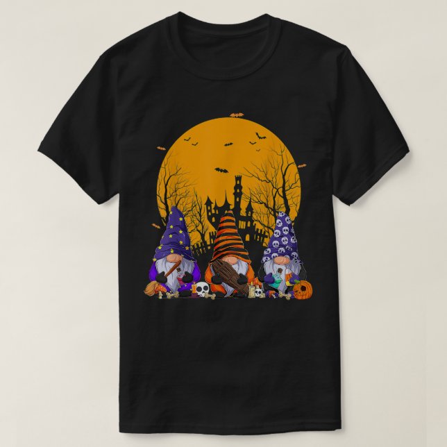 Three Gnomes Happy Halloween Fall Candy Corn Pumpk T-Shirt (Design Front)
