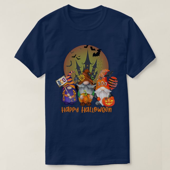 Three Gnomes Happy Halloween Fall Candy Corn Pumpk T-Shirt (Design Front)