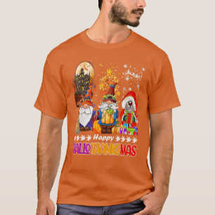 Three Gnomes Happy Halloween Fall Candy Corn Pumpk T-Shirt