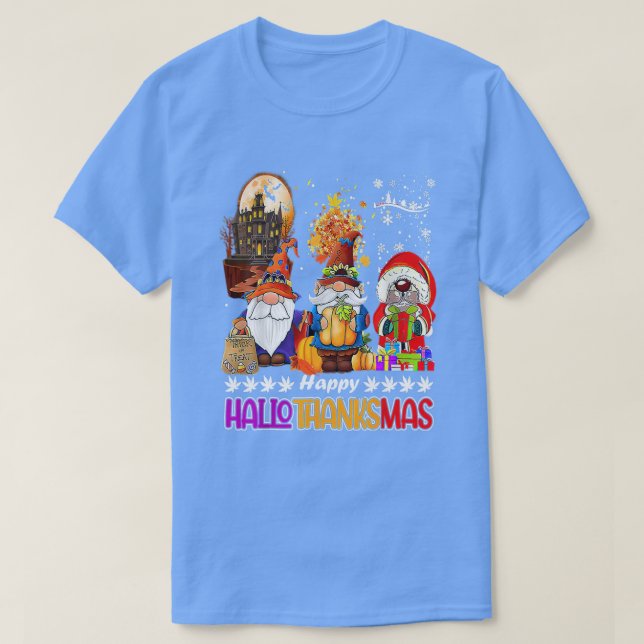 Three Gnomes Happy Halloween Fall Candy Corn Pumpk T-Shirt (Design Front)
