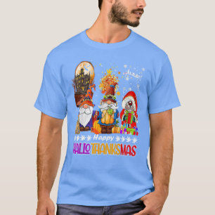 Three Gnomes Happy Halloween Fall Candy Corn Pumpk T-Shirt