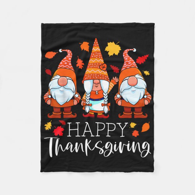 Three Gnomes Happy Thanksgiving Gnomes Fall Gnome  Fleece Blanket (Front)