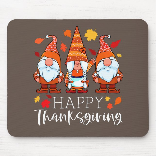 Three Gnomes Happy Thanksgiving Gnomes Fall Gnome Mouse Mat (Front)