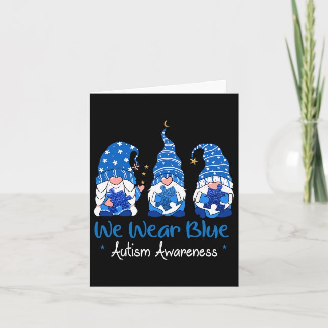 Three Gnomes Holding Blue Puzzle Autism Awareness  Card (Front)