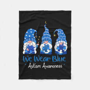 Three Gnomes Holding Blue Puzzle Autism Awareness Fleece Blanket