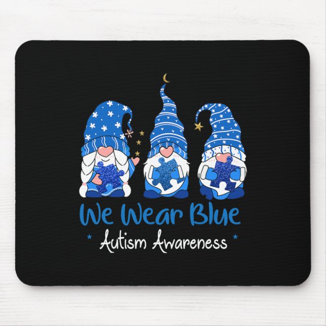 Three Gnomes Holding Blue Puzzle Autism Awareness  Mouse Mat (Front)