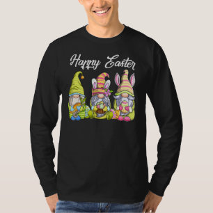 Three Gnomes Holding Easter Egg Cute Bunny Happy E T-Shirt