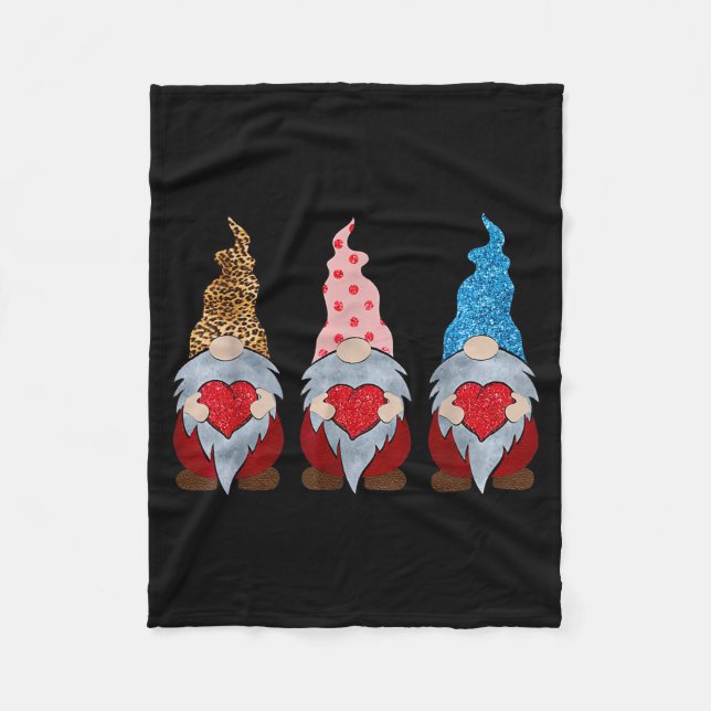 Three Gnomes Holding Heart Funny Valentines Day Co Fleece Blanket (Front)