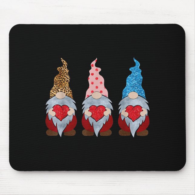 Three Gnomes Holding Heart Funny Valentines Day Co Mouse Mat (Front)