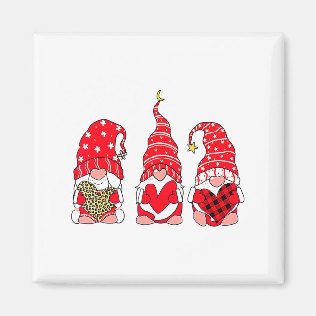 Three Gnomes Holding Heart Leopard Happy Valentine Magnet (Front)