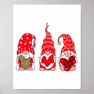 Three Gnomes Holding Heart Leopard Happy Valentine Poster
