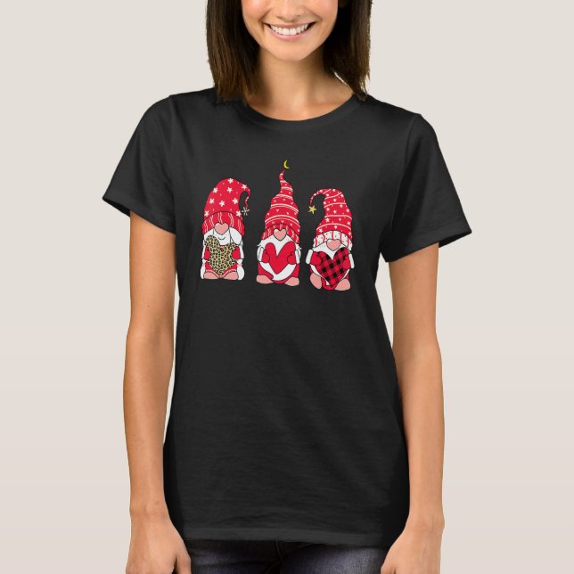Three Gnomes Holding Heart Leopard Happy Valentine T-Shirt (Front)