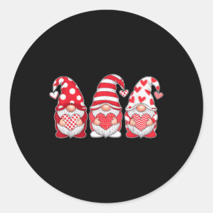 Three Gnomes Holding Heart Valentines Day Women Gi Classic Round Sticker