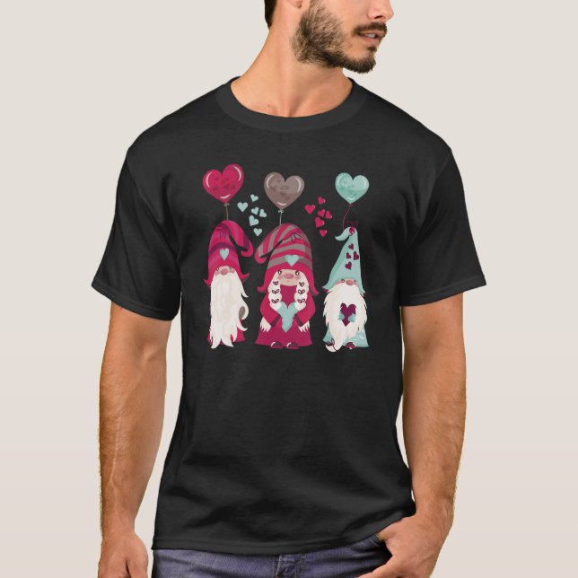 Three Gnomes Holding Hearts Matching Valentine's D T-Shirt (Front)