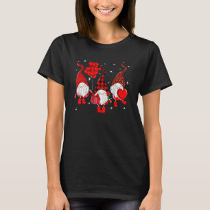 Three Gnomes Holding Hearts Valentines Day Red Buf T-Shirt