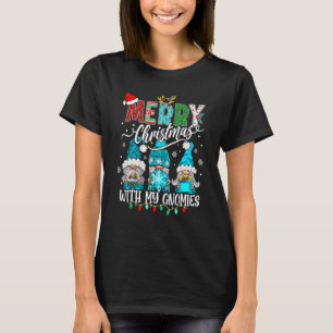 Three Gnomes Holding Merry Christmas Leopard Plaid T-Shirt