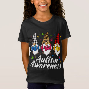 Three Gnomes Holding Puzzle Leopard Plaid Autism A T-Shirt