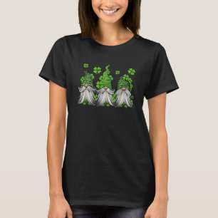 Three Gnomes Holding Shamrock Leopard Plaid St Pat T-Shirt