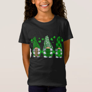 Three Gnomes Holding Shamrock Leopard Plaid St Pat T-Shirt