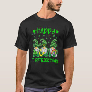 Three Gnomes Holding Shamrock Leopard Plaid St Pat T-Shirt