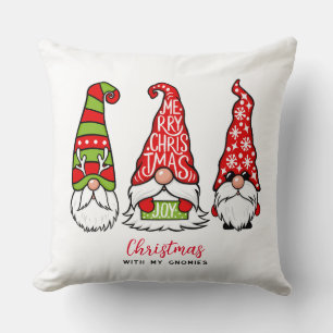 Three Gnomes Illustrations Merry Christmas Cushion
