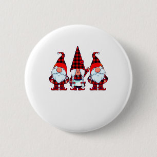 Three Gnomes in Buffalo Plaid Christmas Gnome Xmas 6 Cm Round Badge
