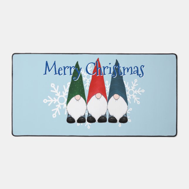 Three Gnomes in Hats Christmas Desk Mat (Front)