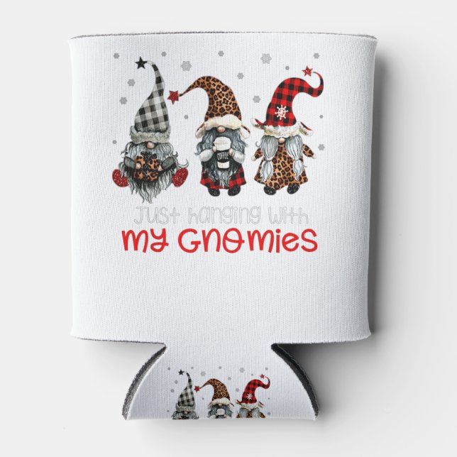 Three Gnomes In Red Christmas Just Hanging With My Can Cooler (Front)