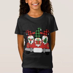 Three Gnomes In Red Truck Gnome Christmas Buffalo T-Shirt