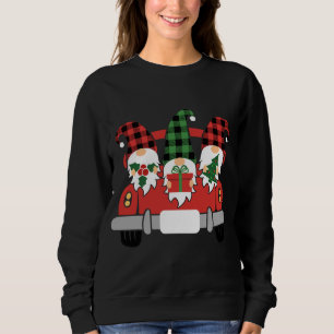 Three Gnomes in Red Truck With Merry Christmas Sweatshirt