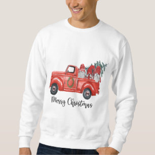 Three Gnomes in Red Truck With Merry Christmas Tre Sweatshirt