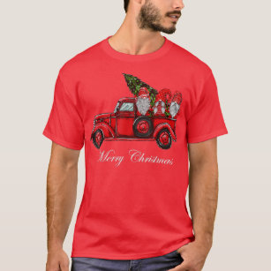 Three Gnomes in Red Truck With Merry Christmas Tre T-Shirt