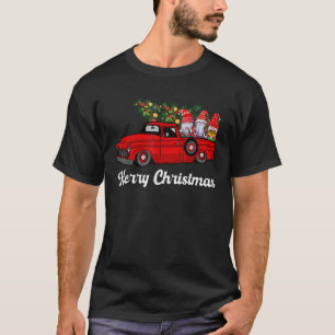 Three Gnomes in Red Truck With Merry Christmas Tre T-Shirt
