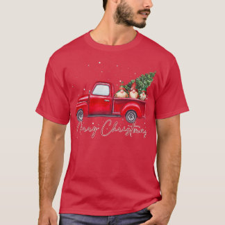 Three Gnomes in Red Truck With Merry Christmas Tre T-Shirt
