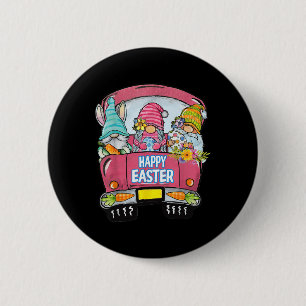 Three Gnomes In Truck Bunny Egg Happy Easter Day 6 Cm Round Badge