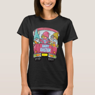 Three Gnomes In Truck Bunny Egg Happy Easter Day T-Shirt