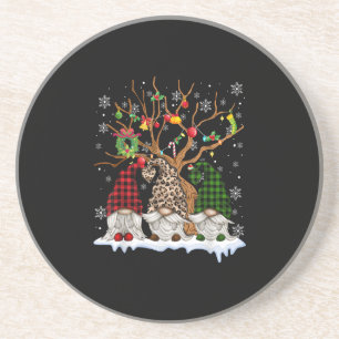 Three Gnomes Leopard Buffalo Plaid Red Christmas L Coaster